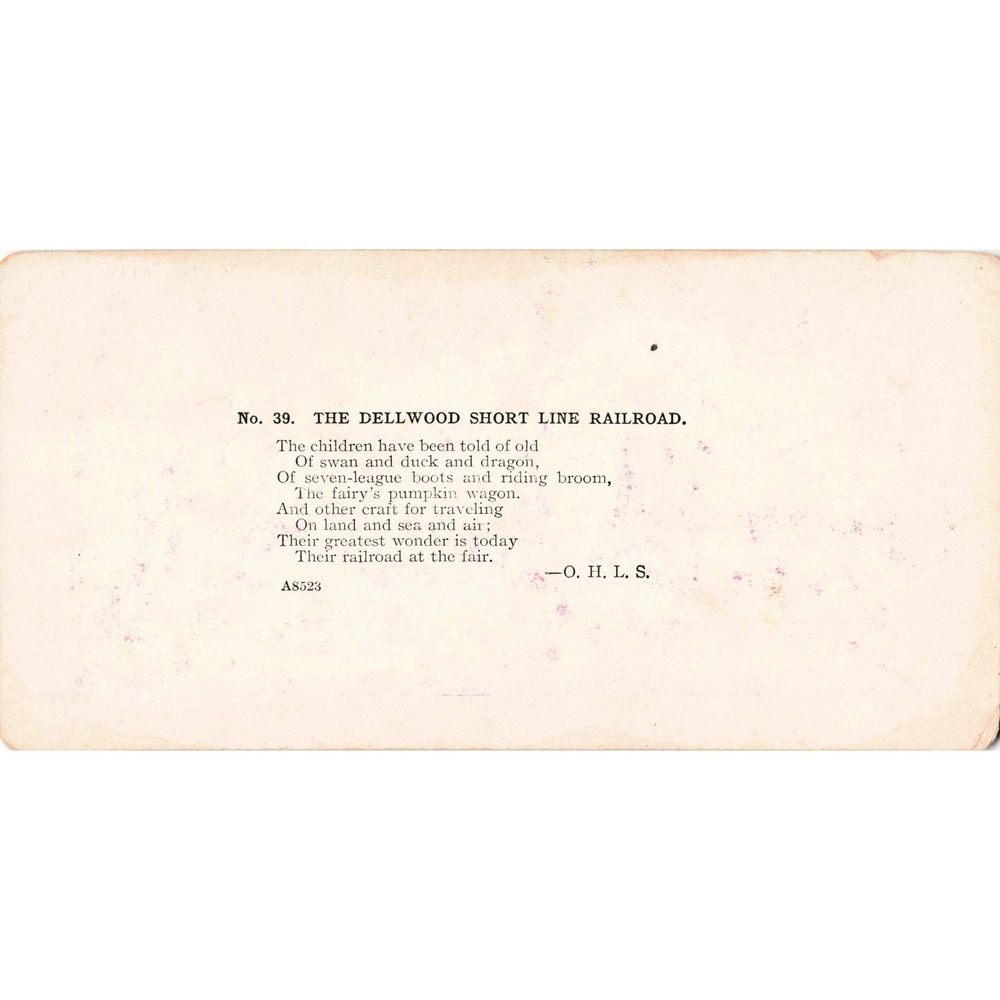 Vintage Stereoview Card #39 Dellwood Short Line Railroad Children Train - Picture 2 of 2